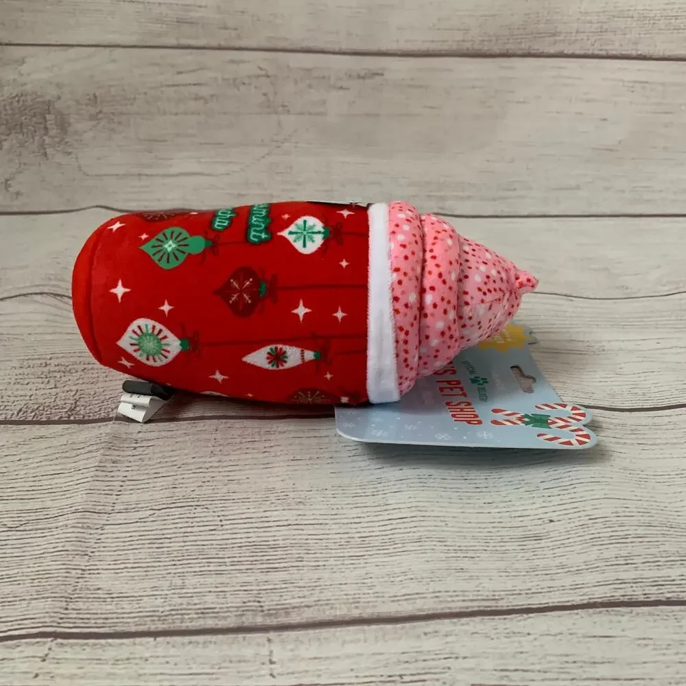 Fringe Dog Toy with Squeaker Peppermint Mocha Christmas Chew Fetch Crinkle 8
